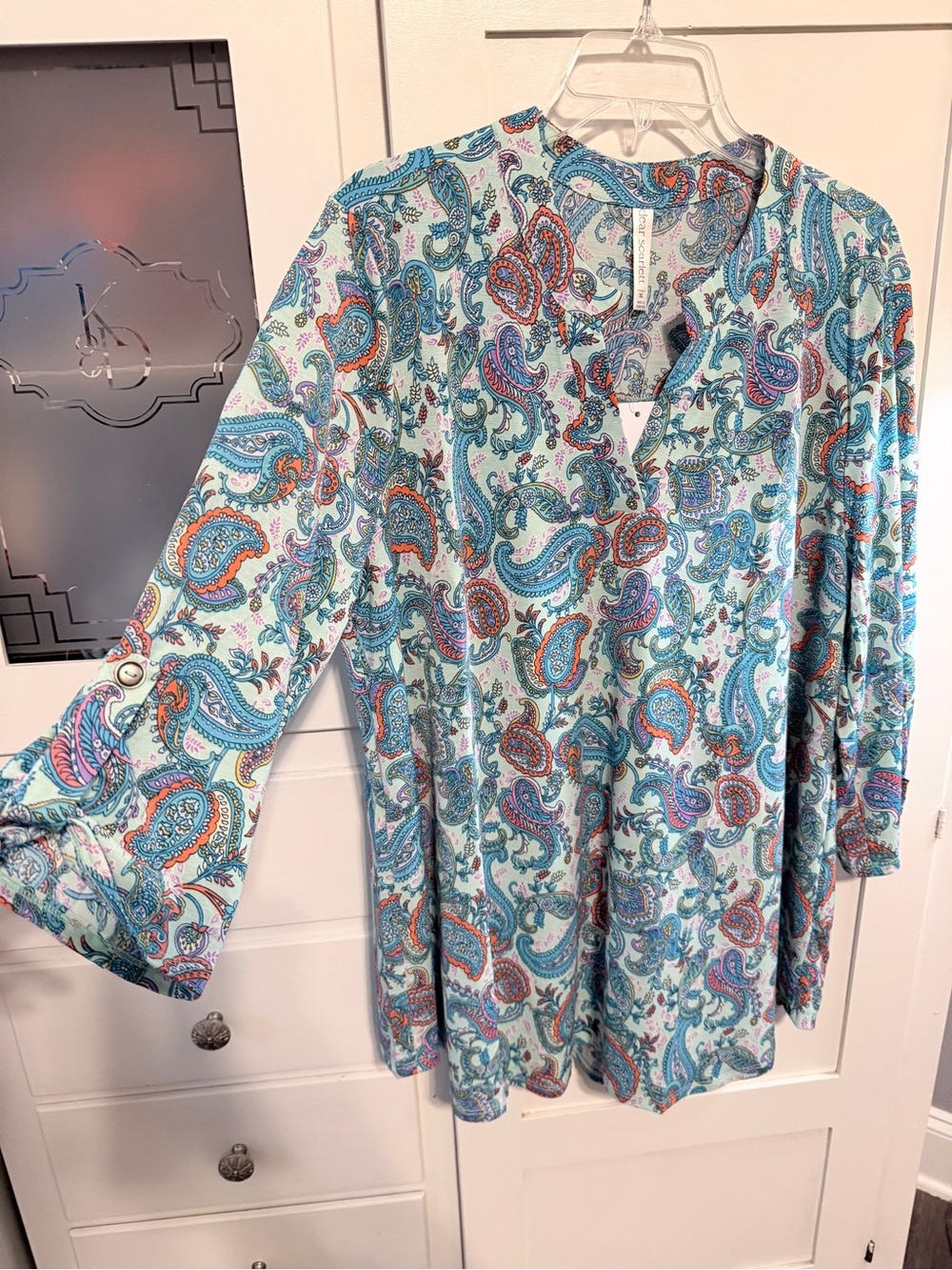 Dear Scarlett Light Aqua Paisley V-Neck Tunic Top